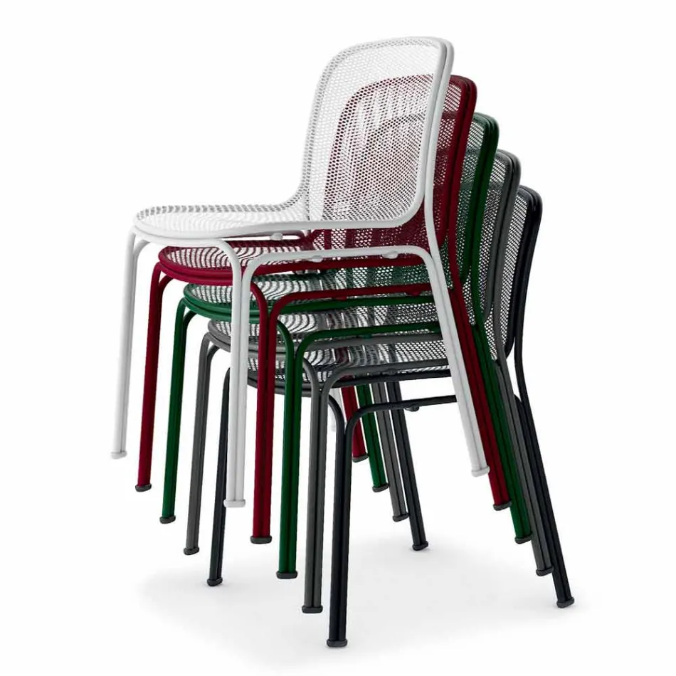 Silla apilable de metal para exterior Made in Italy, 4 piezas - Prunella Viadurini