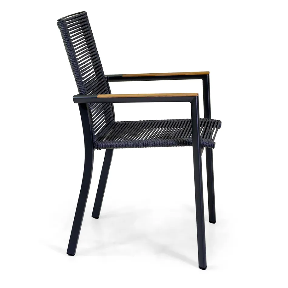 Silla de Exterior en Aluminio, Asiento y Respaldo en Cuerda - Detalle Viadurini