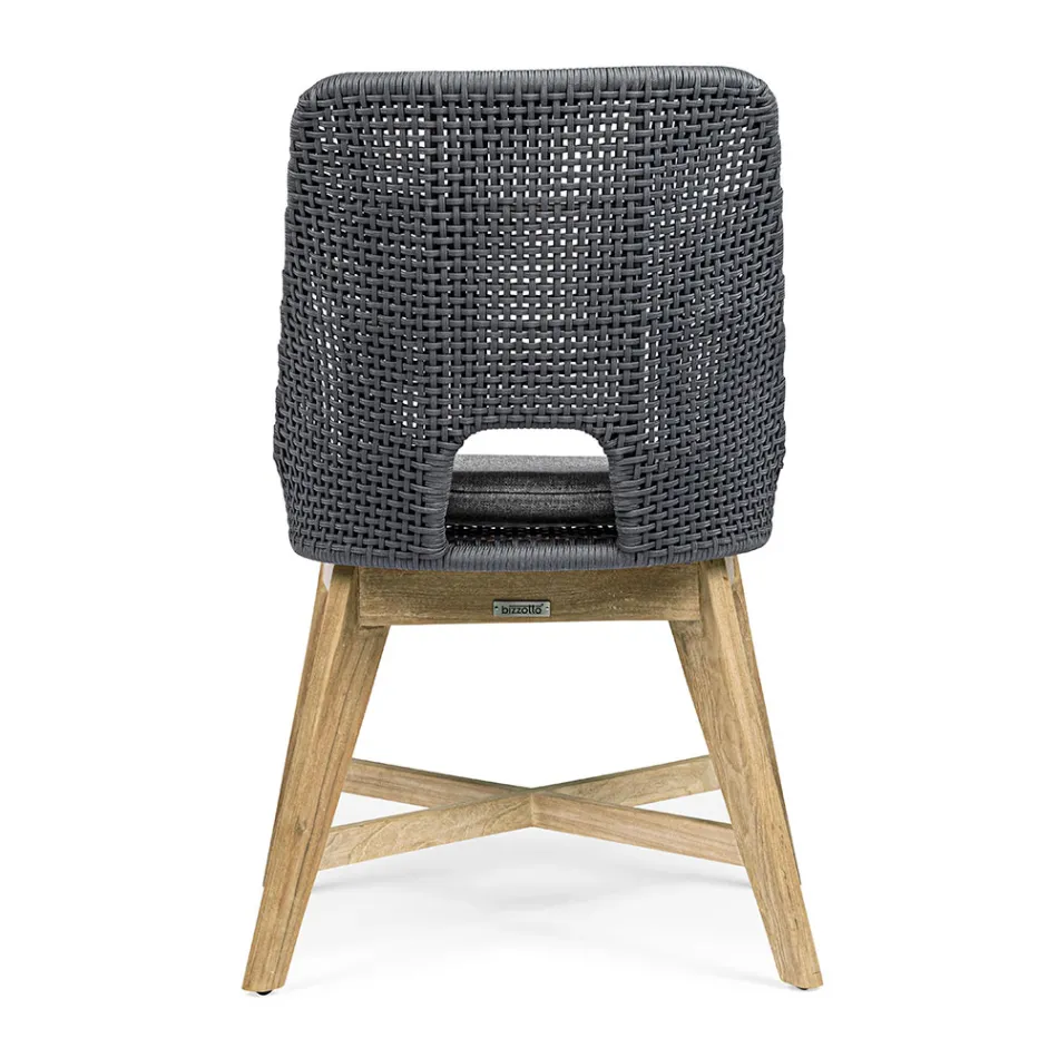 Silla de exterior en cuerda y tela con base de teca, Homemotion 2 piezas - Lesya Viadurini