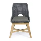 Silla de exterior en cuerda y tela con base de teca, Homemotion 2 piezas - Lesya Viadurini