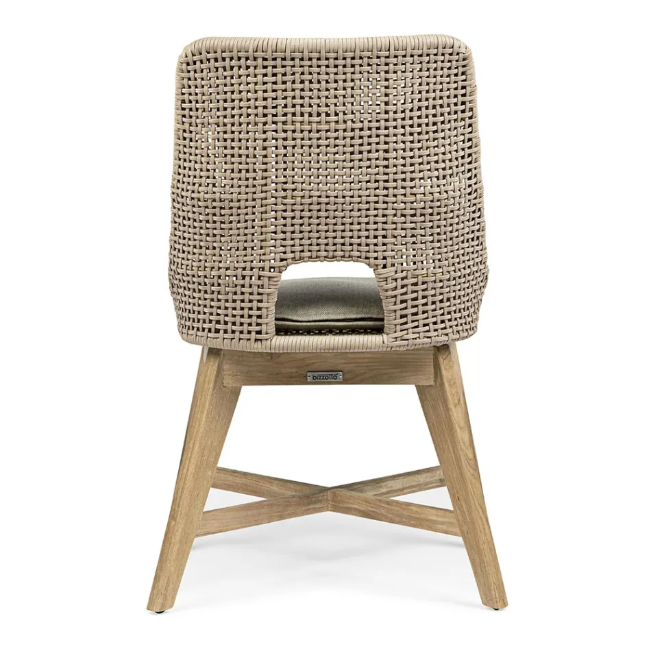 Silla de exterior en cuerda y tela con base de teca, Homemotion 2 piezas - Lesya Viadurini