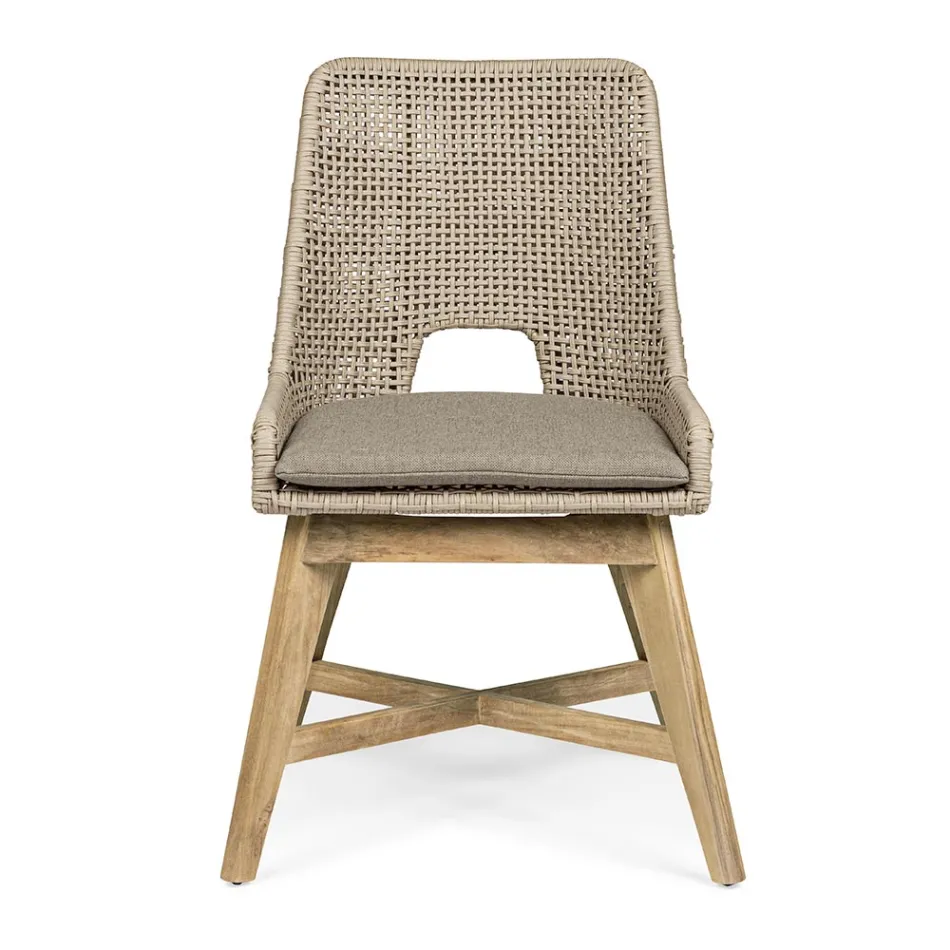 Silla de exterior en cuerda y tela con base de teca, Homemotion 2 piezas - Lesya Viadurini