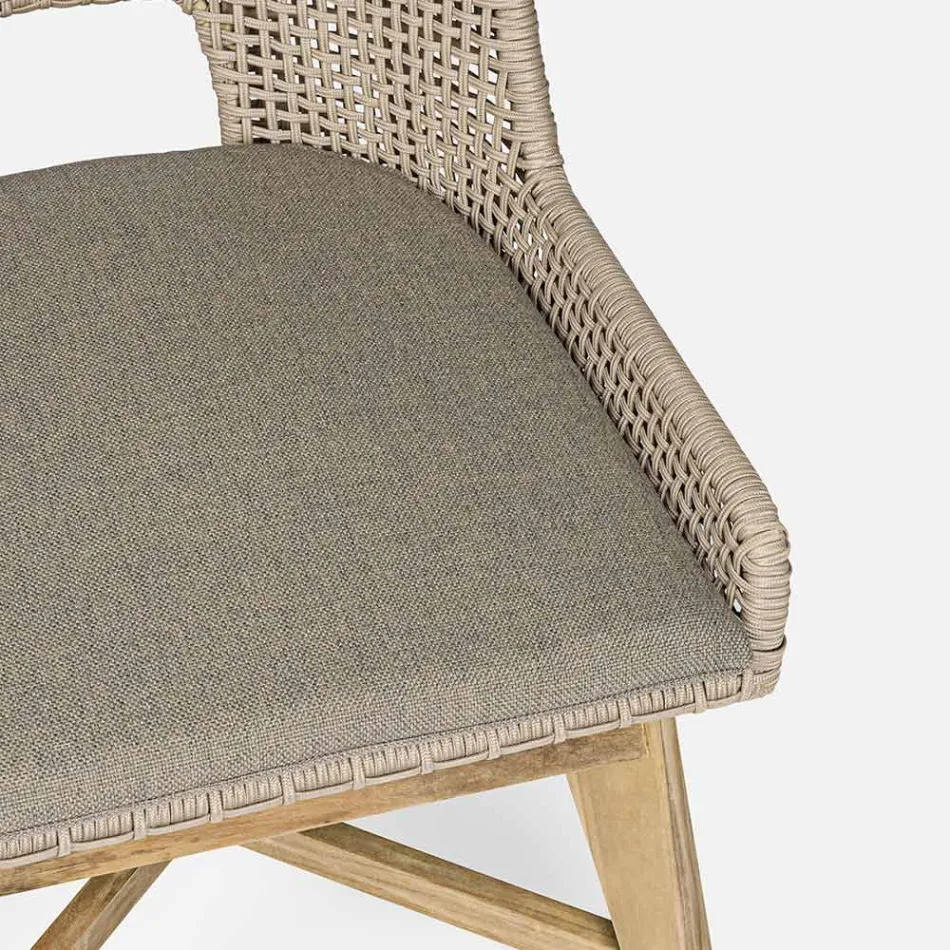 Silla de exterior en cuerda y tela con base de teca, Homemotion 2 piezas - Lesya Viadurini