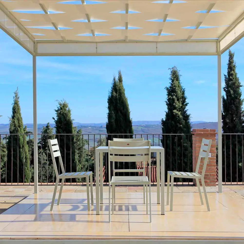 Silla de exterior en hierro pintado blanco perla Made in Italy 4 piezas - Bernie Viadurini