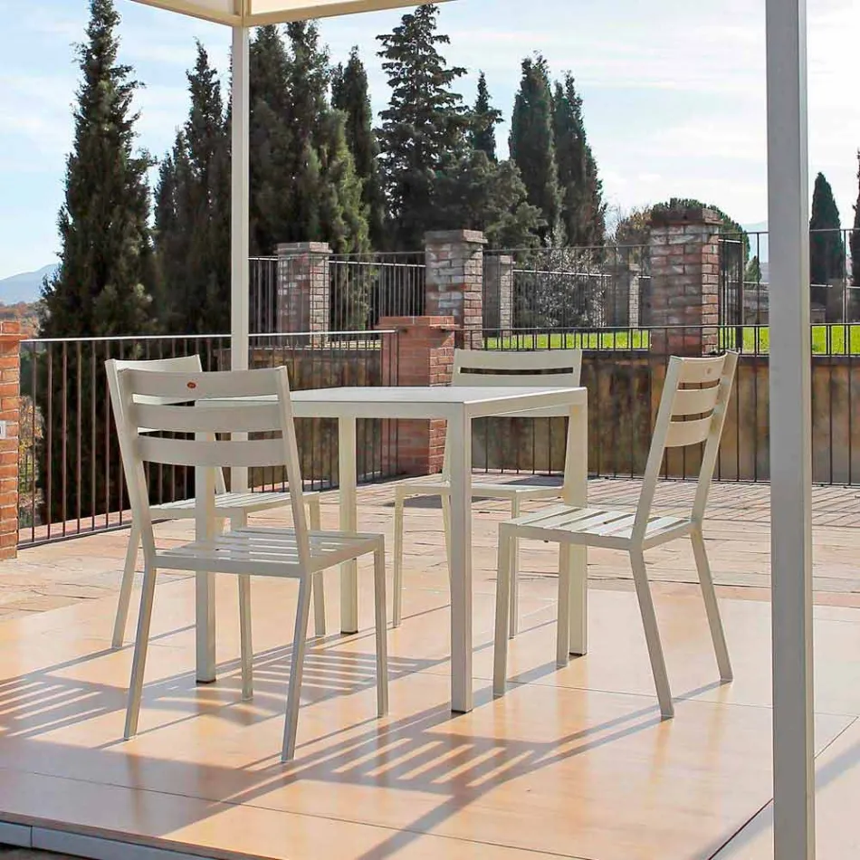 Silla de exterior en hierro pintado blanco perla Made in Italy 4 piezas - Bernie Viadurini