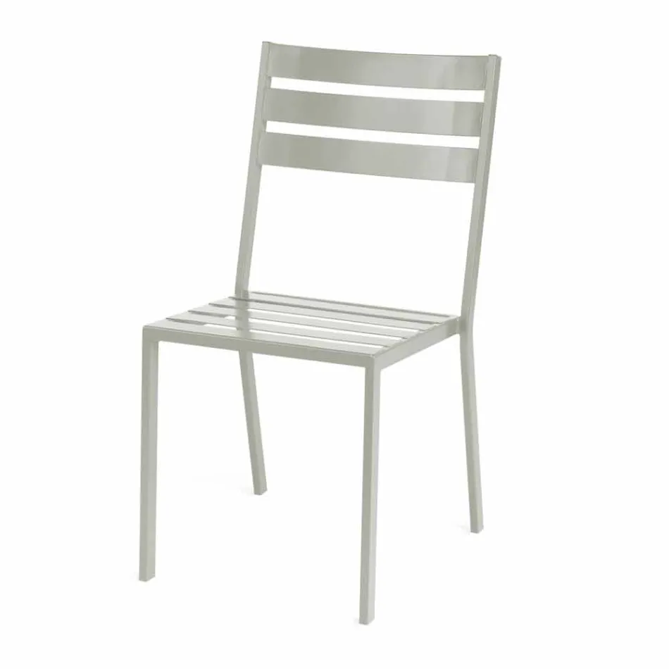 Silla de exterior en hierro pintado blanco perla Made in Italy 4 piezas - Bernie Viadurini