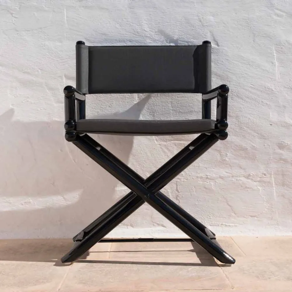 Silla para exteriores en madera natural o tela negra con diseño resellable - Suzana Viadurini