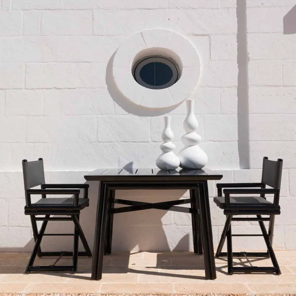 Silla para exteriores en madera natural o tela negra con diseño resellable - Suzana Viadurini