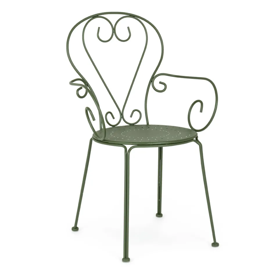 Silla de Jardín con Reposabrazos Diseño Shabby Chic en Acero - Enchantment Viadurini