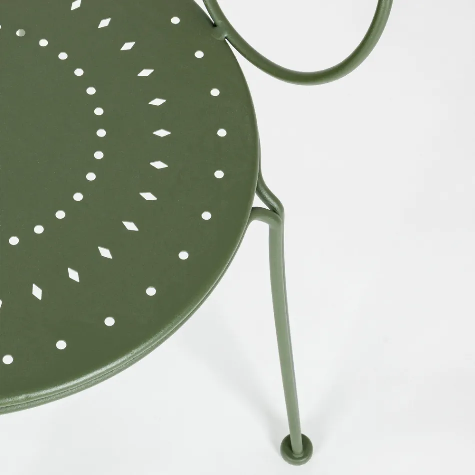 Silla de Jardín con Reposabrazos Diseño Shabby Chic en Acero - Enchantment Viadurini