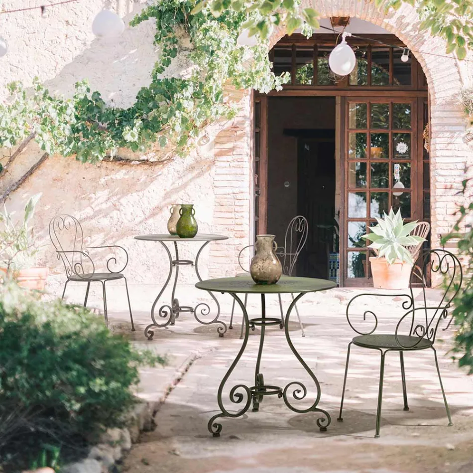 Silla de Jardín con Reposabrazos Diseño Shabby Chic en Acero - Enchantment Viadurini