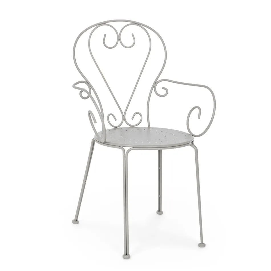 Silla de Jardín con Reposabrazos Diseño Shabby Chic en Acero - Enchantment Viadurini