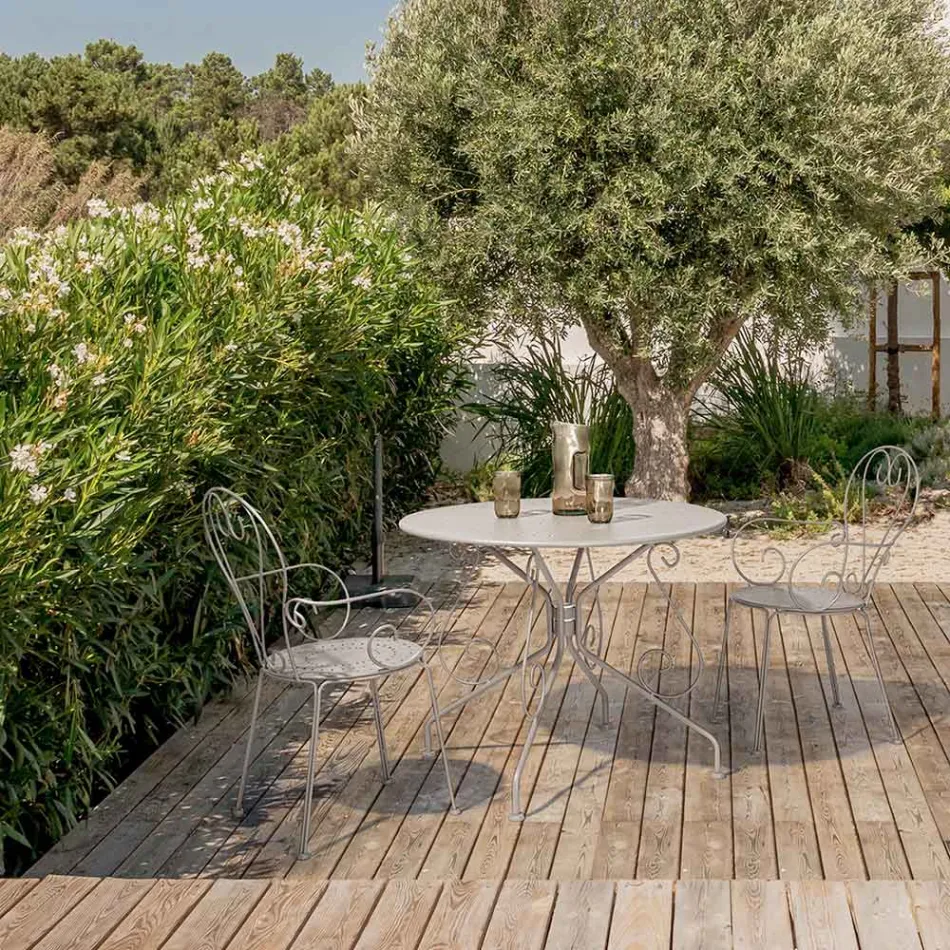 Silla de Jardín con Reposabrazos Diseño Shabby Chic en Acero - Enchantment Viadurini