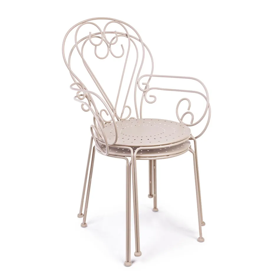 Silla de Jardín con Reposabrazos Diseño Shabby Chic en Acero - Enchantment Viadurini
