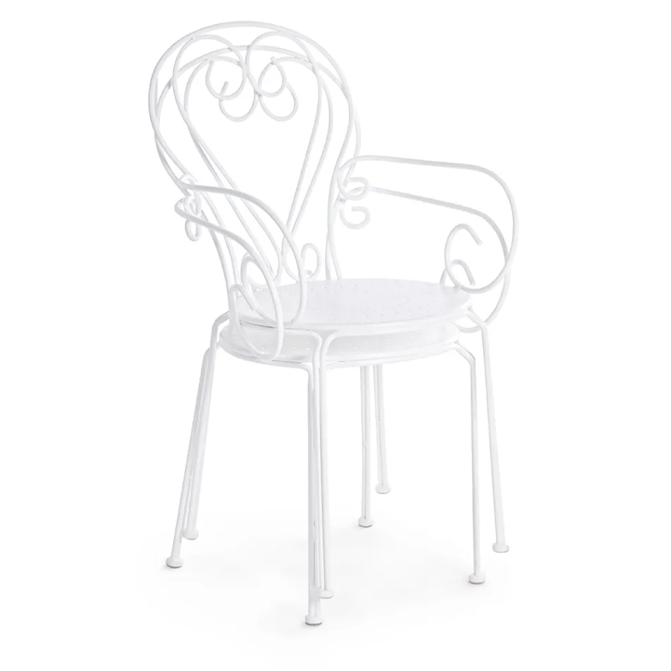 Silla de Jardín con Reposabrazos Diseño Shabby Chic en Acero - Enchantment Viadurini