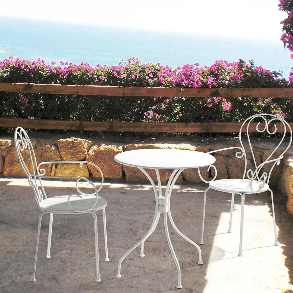 Silla de Jardín con Reposabrazos Diseño Shabby Chic en Acero - Enchantment Viadurini