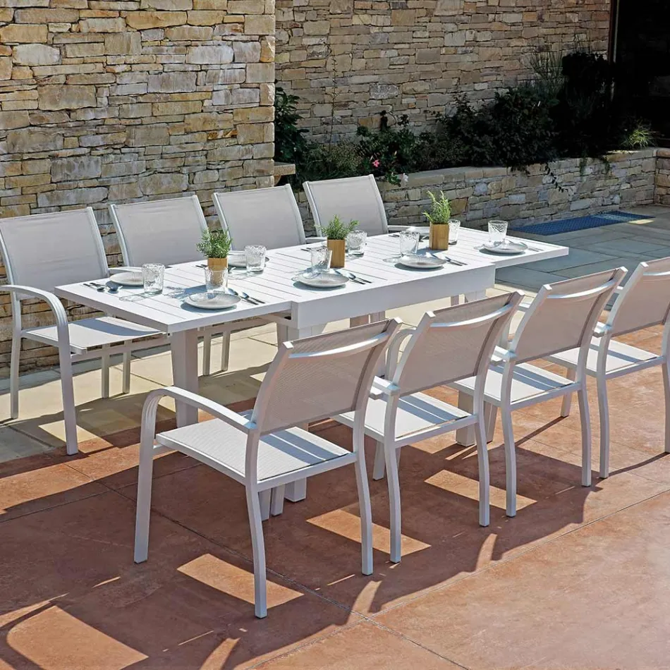 Silla de jardín apilable de aluminio con reposabrazos de diseño - Gontran Viadurini