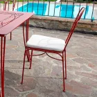 Silla de jardín de hierro rojo con cojín Made in Italy, 2 piezas - Ágata Viadurini