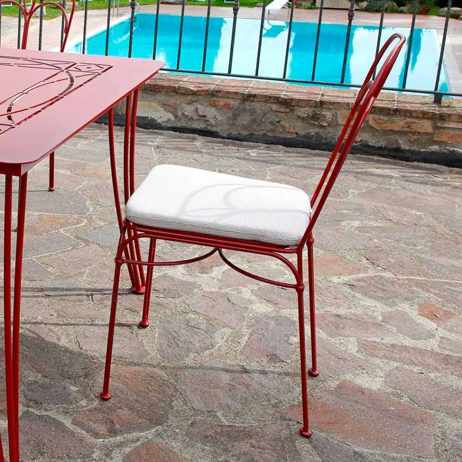 Silla de jardín de hierro rojo con cojín Made in Italy, 2 piezas - Ágata Viadurini