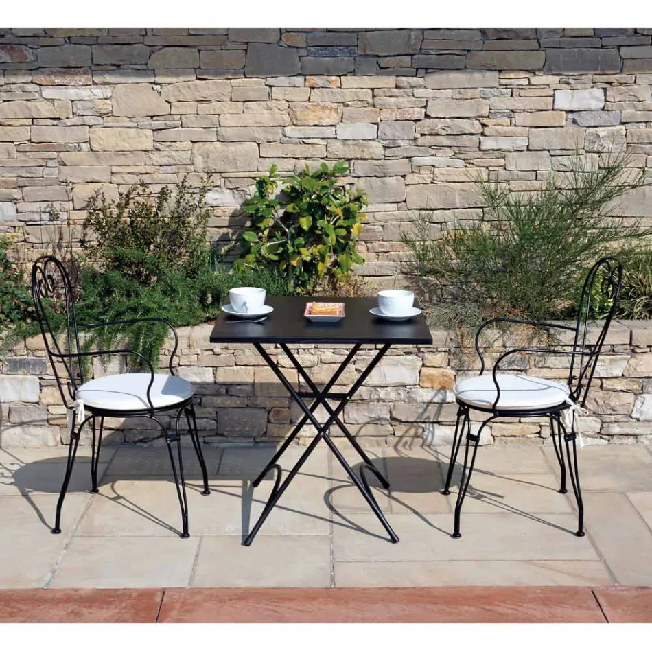 Silla de Jardín en Hierro Pintado Negro con Estructura Apilable - Nacim Viadurini