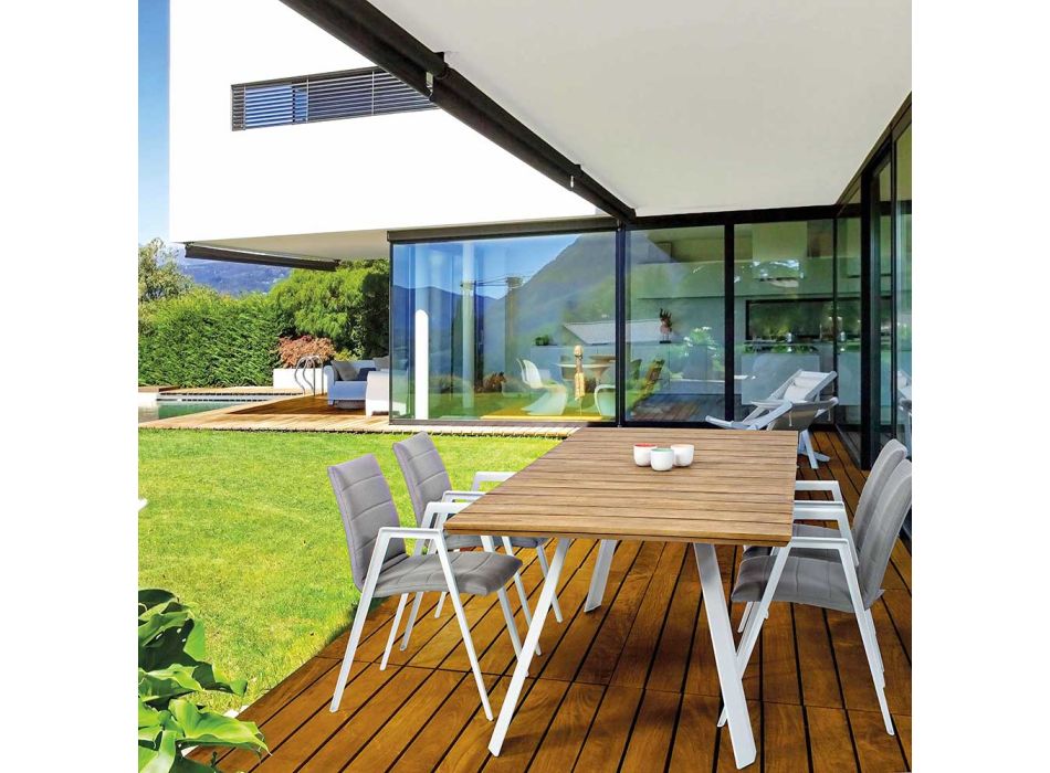 Silla de jardín moderna con reposabrazos en aluminio blanco Homemotion - Liliana Viadurini