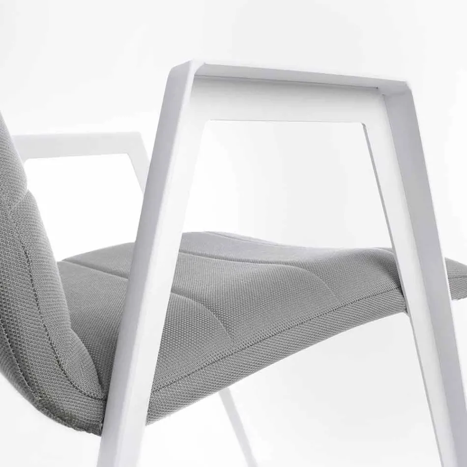 Silla de jardín moderna con reposabrazos en aluminio blanco Homemotion - Liliana Viadurini