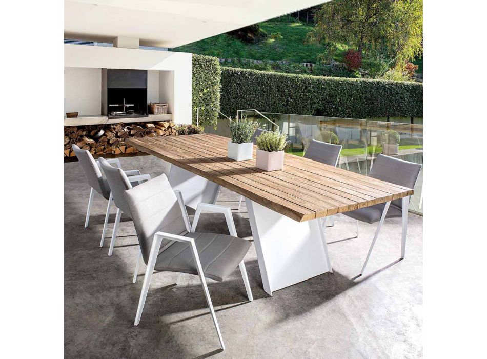 Silla de jardín moderna con reposabrazos en aluminio blanco Homemotion - Liliana Viadurini