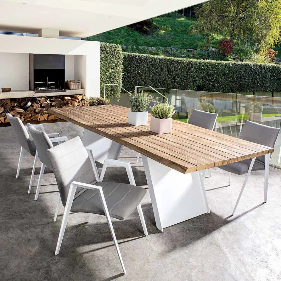 Silla de jardín moderna con reposabrazos en aluminio blanco Homemotion - Liliana Viadurini