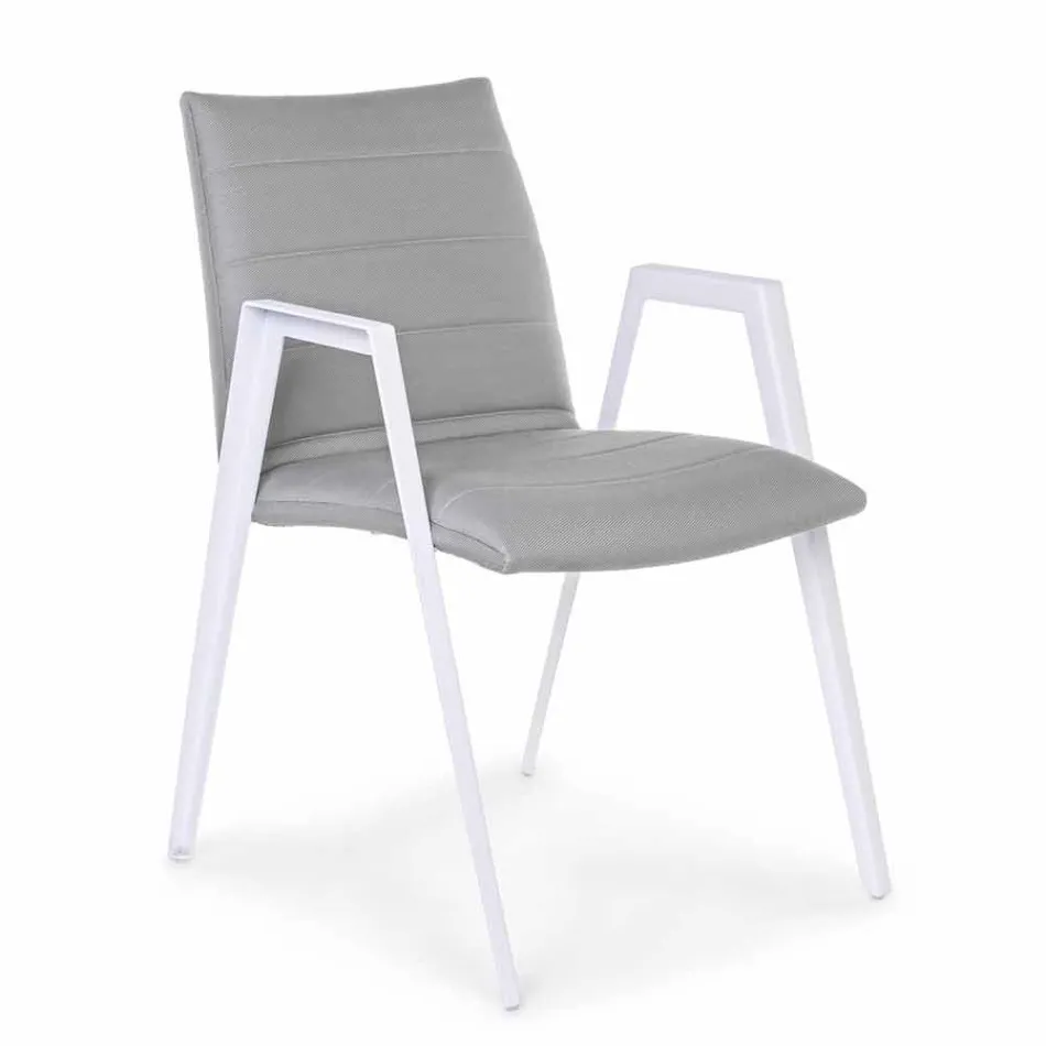 Silla de jardín moderna con reposabrazos en aluminio blanco Homemotion - Liliana Viadurini