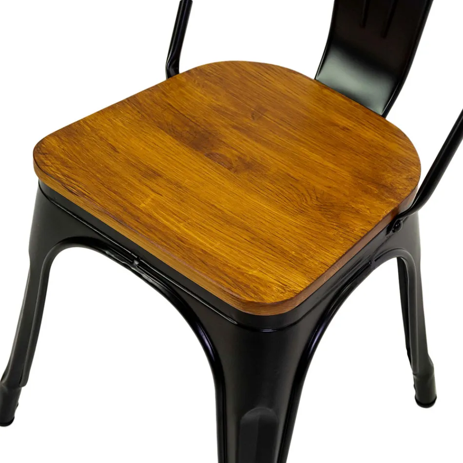 Silla de interior y exterior de hierro y asiento de madera - Papelería Viadurini