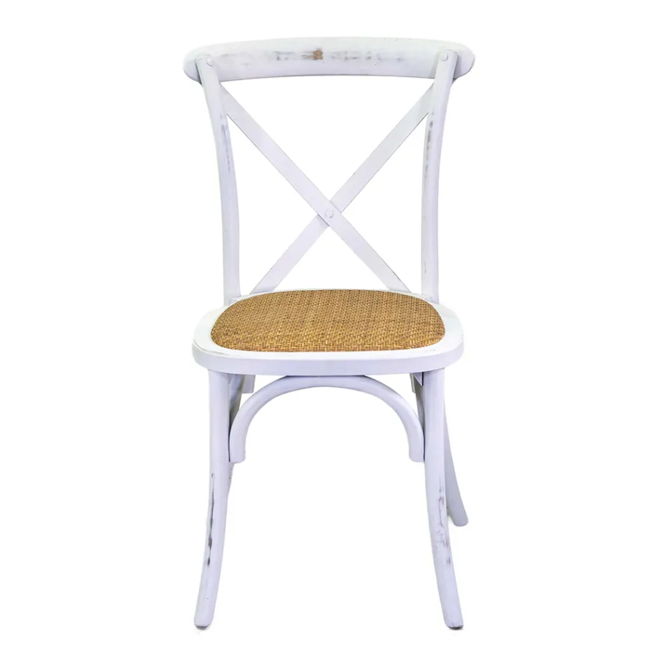 Silla de interior apilable de madera de abedul y asiento de ratán - Barriera Viadurini