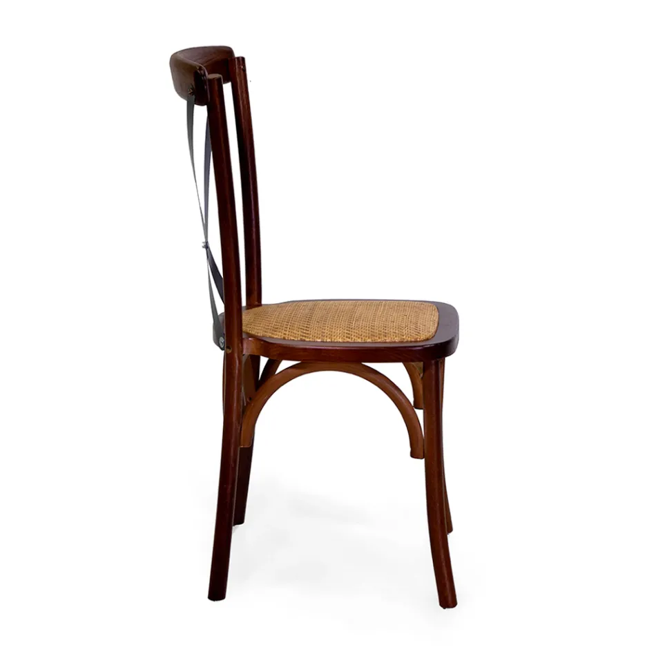 Silla apilable de interior en madera de roble y asiento de ratán - Barriera Viadurini