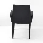 Silla de comedor con reposabrazos tapizada en cuero negro Made in Italy - Meyer Viadurini