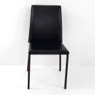 Silla de Comedor con Estructura Corten y Asiento de Cuero Made in Italy - Orietta Viadurini