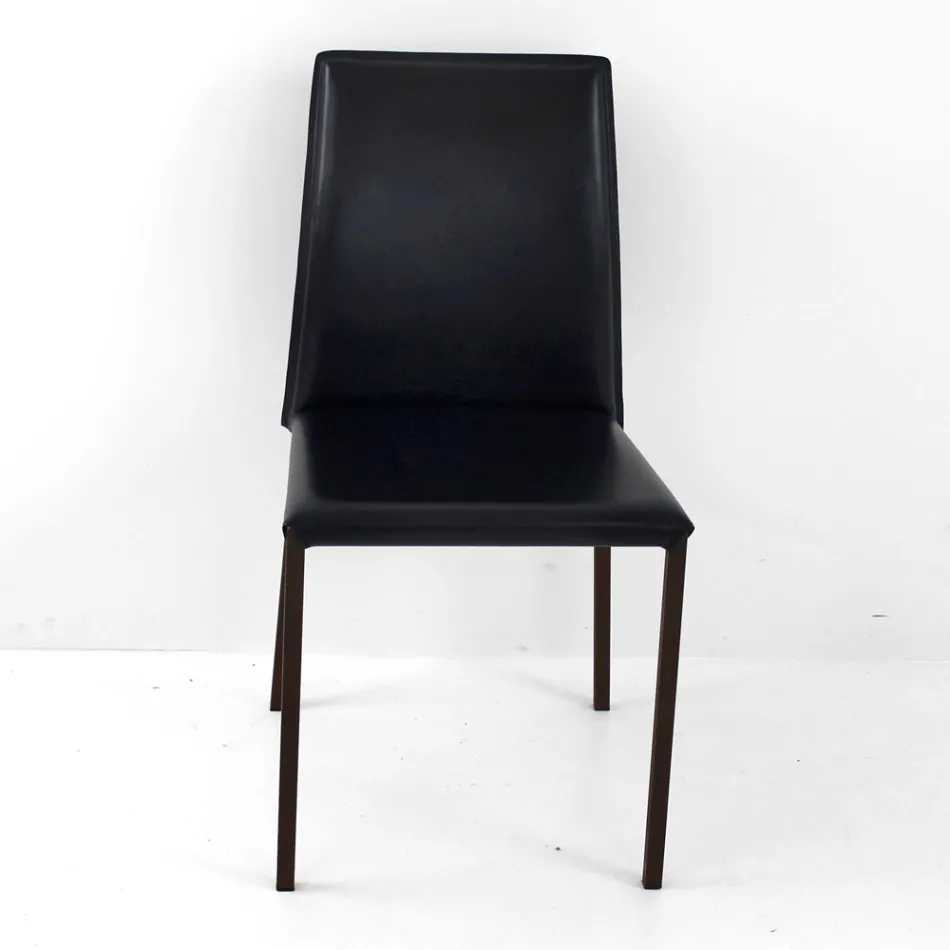 Silla de Comedor con Estructura Corten y Asiento de Cuero Made in Italy - Orietta Viadurini