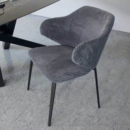 Silla de Comedor con Estructura de Metal y Asiento de Pana - Ridni Viadurini