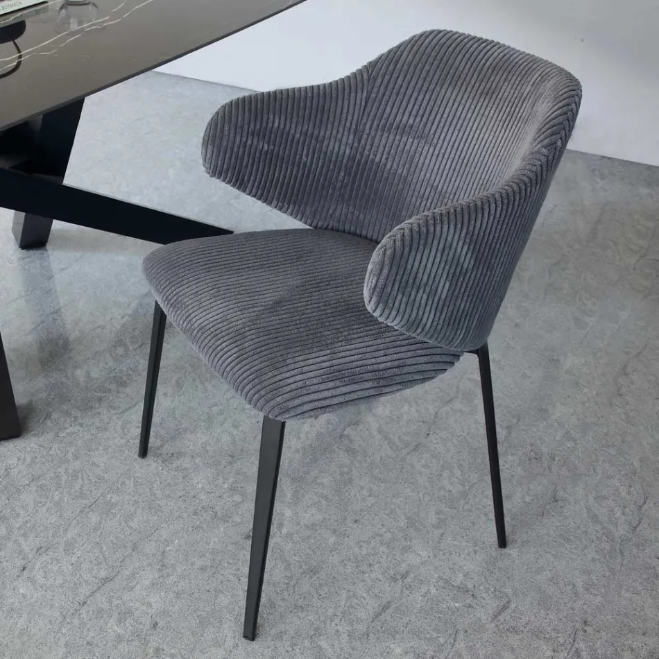 Silla de Comedor con Estructura de Metal y Asiento de Pana - Ridni Viadurini