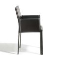 Silla de Comedor de Diseño con Reposabrazos Tapizada en Piel Made in Italy - Tara