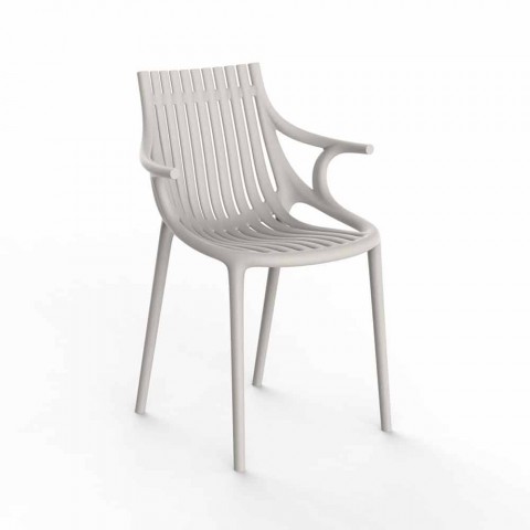 Silla de comedor de jardín de plástico apilable con apoyabrazos