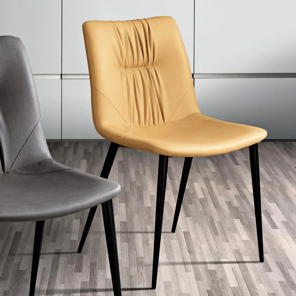 Silla de salón en tejido de fibra con efecto piel y metal Made in Italy - Gohan Viadurini