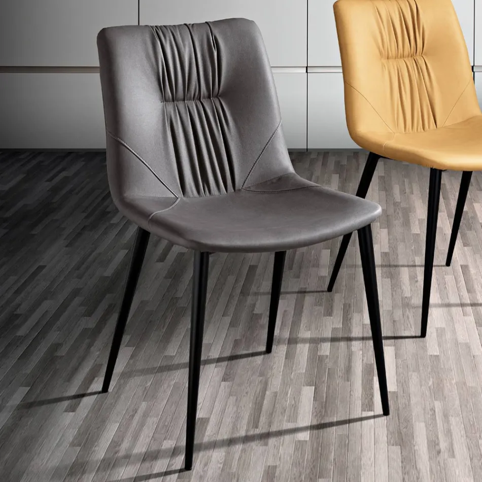 Silla de salón en tejido de fibra con efecto piel y metal Made in Italy - Gohan Viadurini