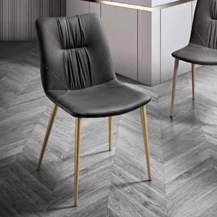 Silla de salón en tejido de fibra con efecto piel y metal Made in Italy - Gohan Viadurini