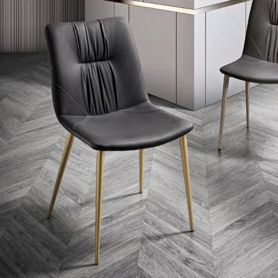 Silla de salón en tejido de fibra con efecto piel y metal Made in Italy - Gohan Viadurini