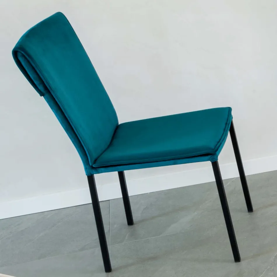 Silla de Salón en Terciopelo Antimanchas y Estructura Negra - Haroon Viadurini