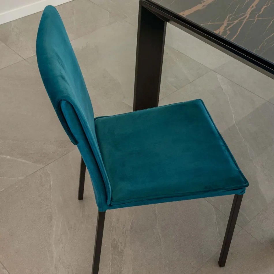 Silla de Salón en Terciopelo Antimanchas y Estructura Negra - Haroon Viadurini