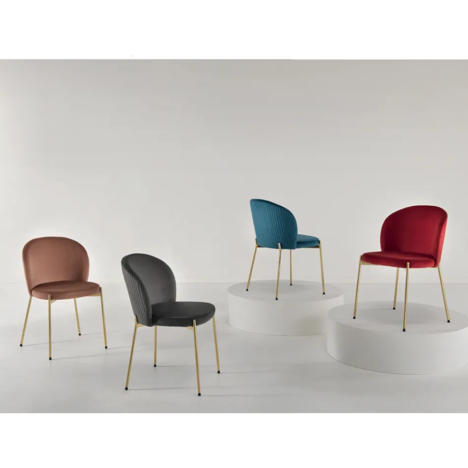 Silla de Salón en Terciopelo Tapizado y Metal Dorado 4 Piezas - Assunta Viadurini