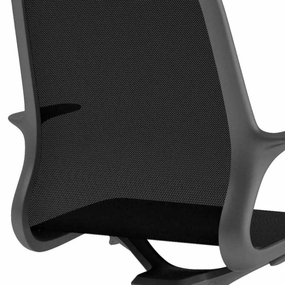 Silla de oficina con ruedas giratorias en malla negra y nylon negro - Ayumu Viadurini