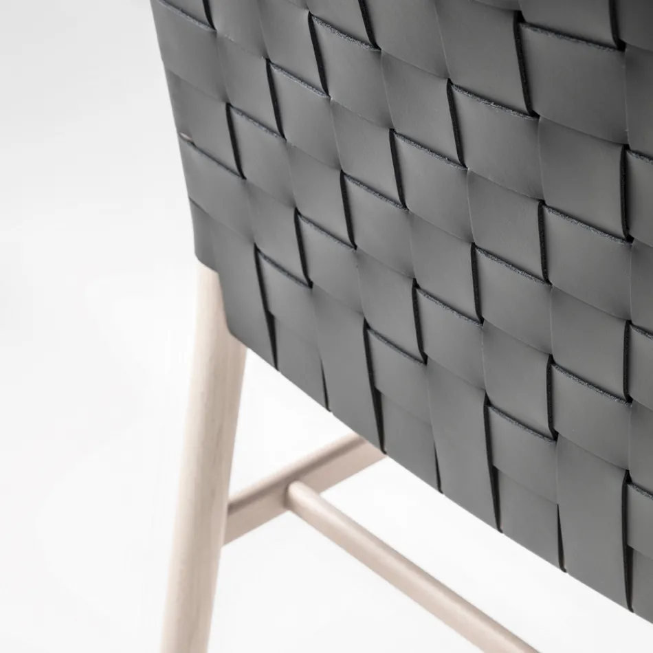 Silla de alta calidad en madera de haya y cuero Made in Italy, 2 piezas - Nora Viadurini