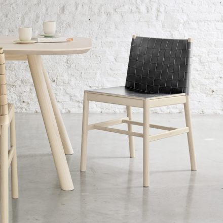 Silla de alta calidad en madera de haya y cuero Made in Italy, 2 piezas - Nora Viadurini