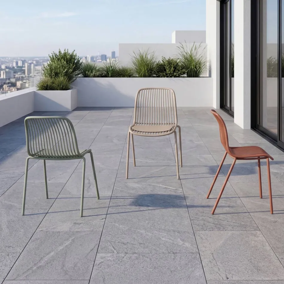 Chagall - Silla de diseño para interiores y exteriores en polipropileno y metal. Viadurini